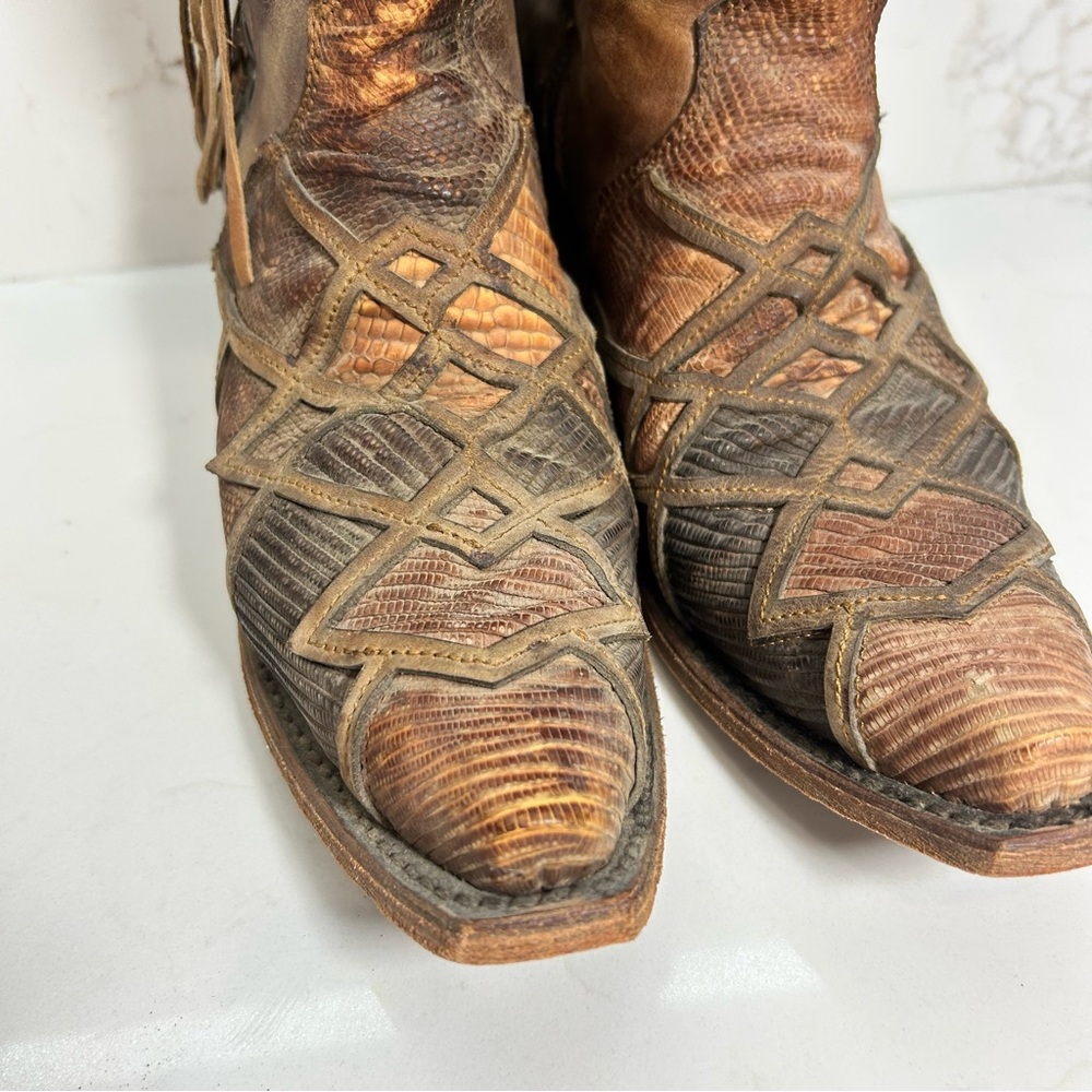 Women’s Corral Honey Lizard Laser Overlay and Lace Up Boots 9M Snip Toe Zip - Picture 3 of 12